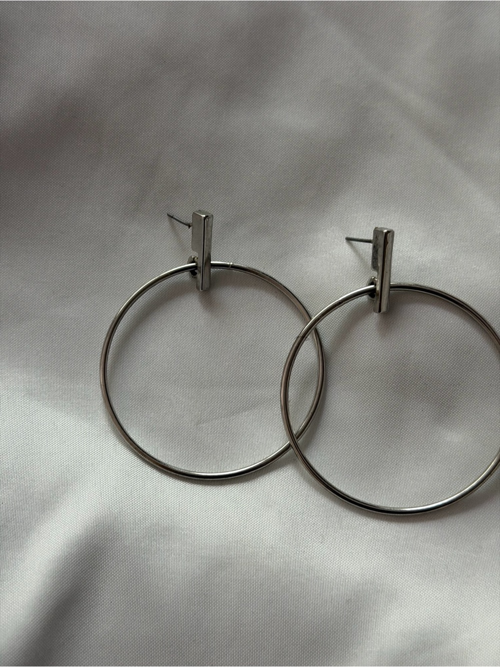Minimal Silver Hoop Drop Earrings - Women Accessories
